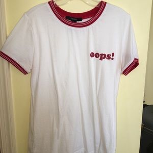 White and red “Oops!” T-shirt
